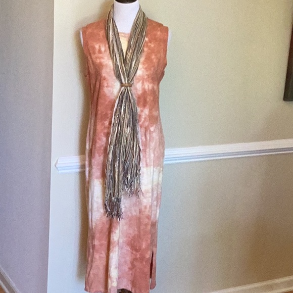 Universal Thread 100% cotton neutral tie dyed sleeveless midi column dress sz L - Picture 5 of 13